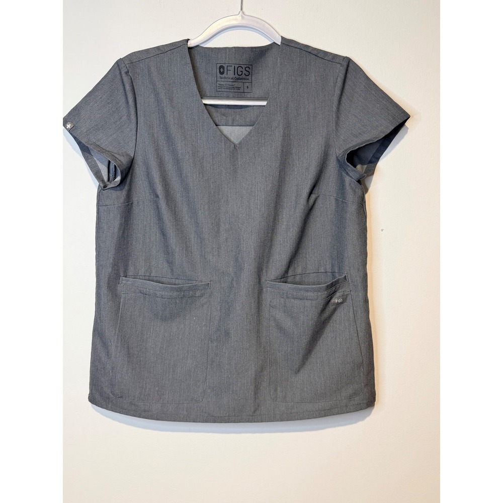 FIGS Casma V-Neck Scrub Top Womens Small Grey Short Sleeve Pocket